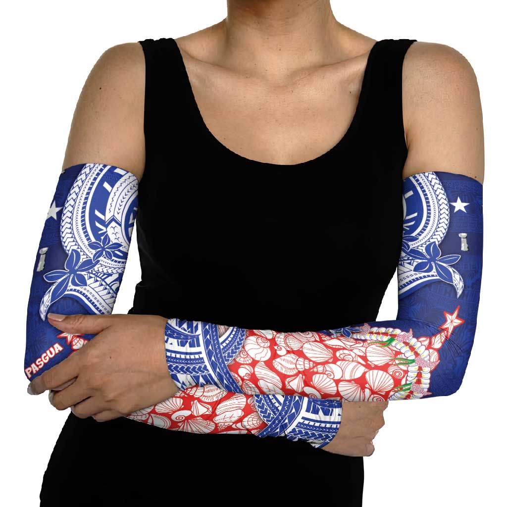 Northern Mariana Islands Christmas Arm Sleeves Seashell Xmas Tree Tribal Waves - Polynesian Pride