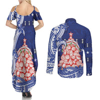 Northern Mariana Islands Christmas Couples Matching Summer Maxi Dress and Long Sleeve Button Shirt Seashell Xmas Tree Tribal Waves DT05 - Polynesian Pride