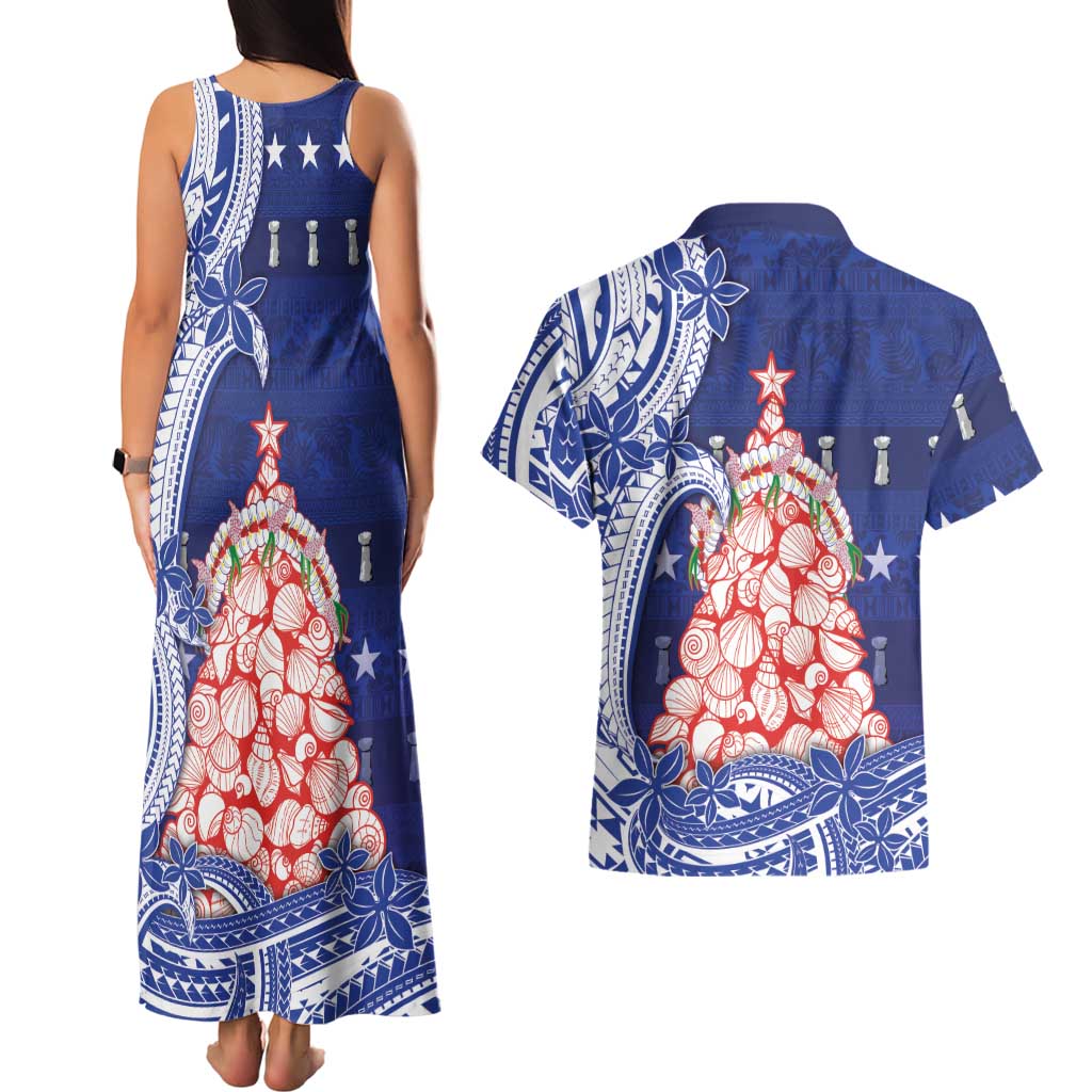 Northern Mariana Islands Christmas Couples Matching Tank Maxi Dress and Hawaiian Shirt Seashell Xmas Tree Tribal Waves DT05 - Polynesian Pride