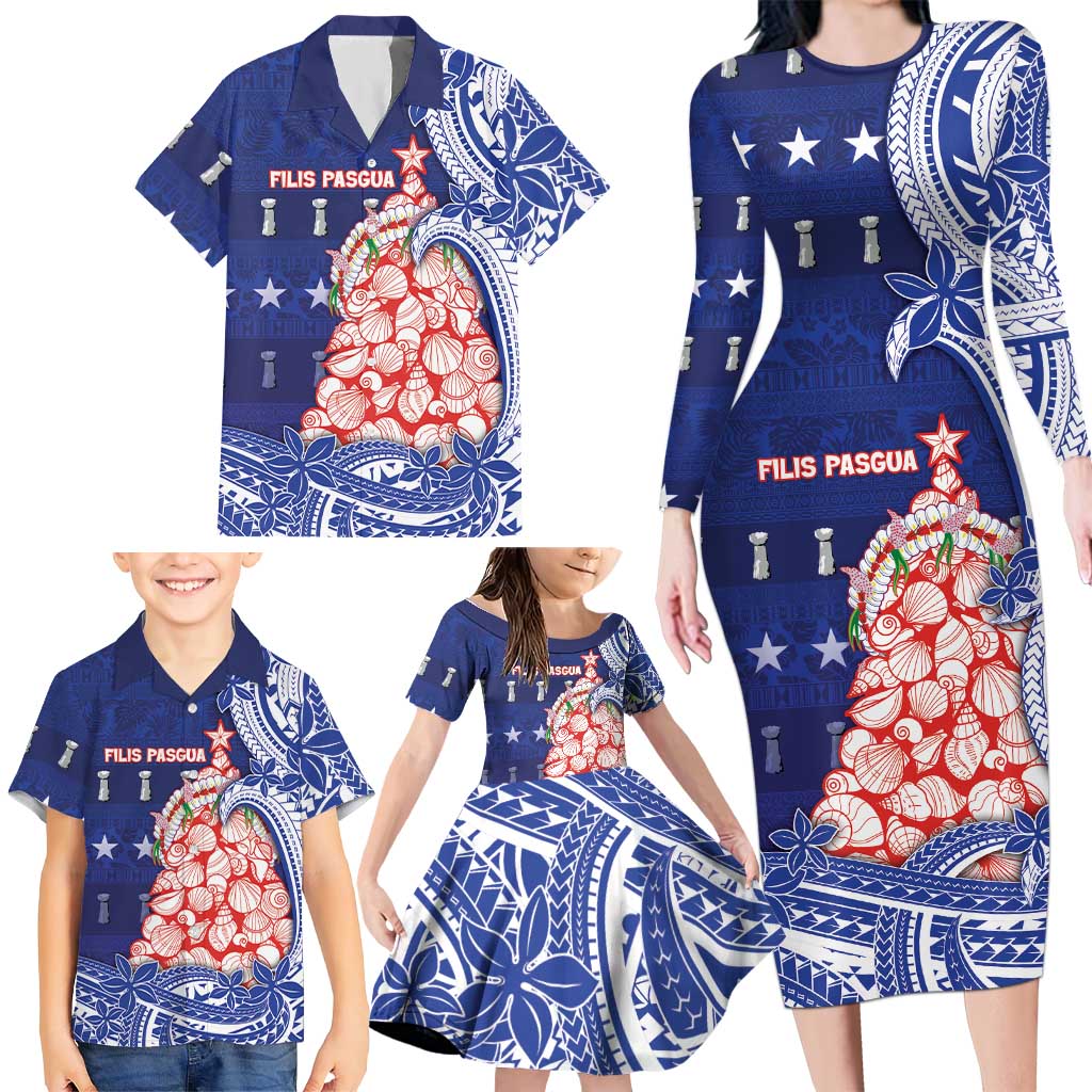 Northern Mariana Islands Christmas Family Matching Long Sleeve Bodycon Dress and Hawaiian Shirt Seashell Xmas Tree Tribal Waves DT05 - Polynesian Pride