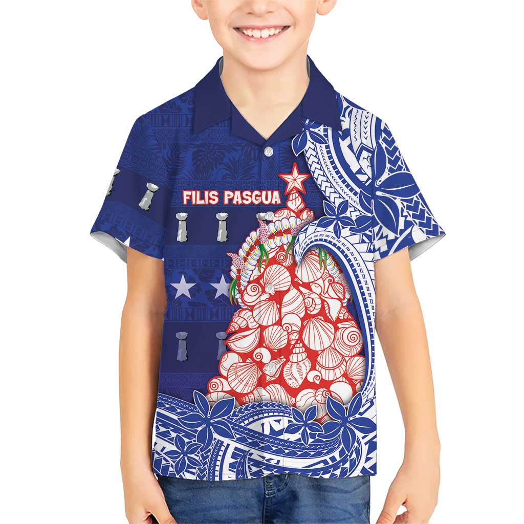 Northern Mariana Islands Christmas Family Matching Long Sleeve Bodycon Dress and Hawaiian Shirt Seashell Xmas Tree Tribal Waves DT05 Son's Shirt Navy - Polynesian Pride