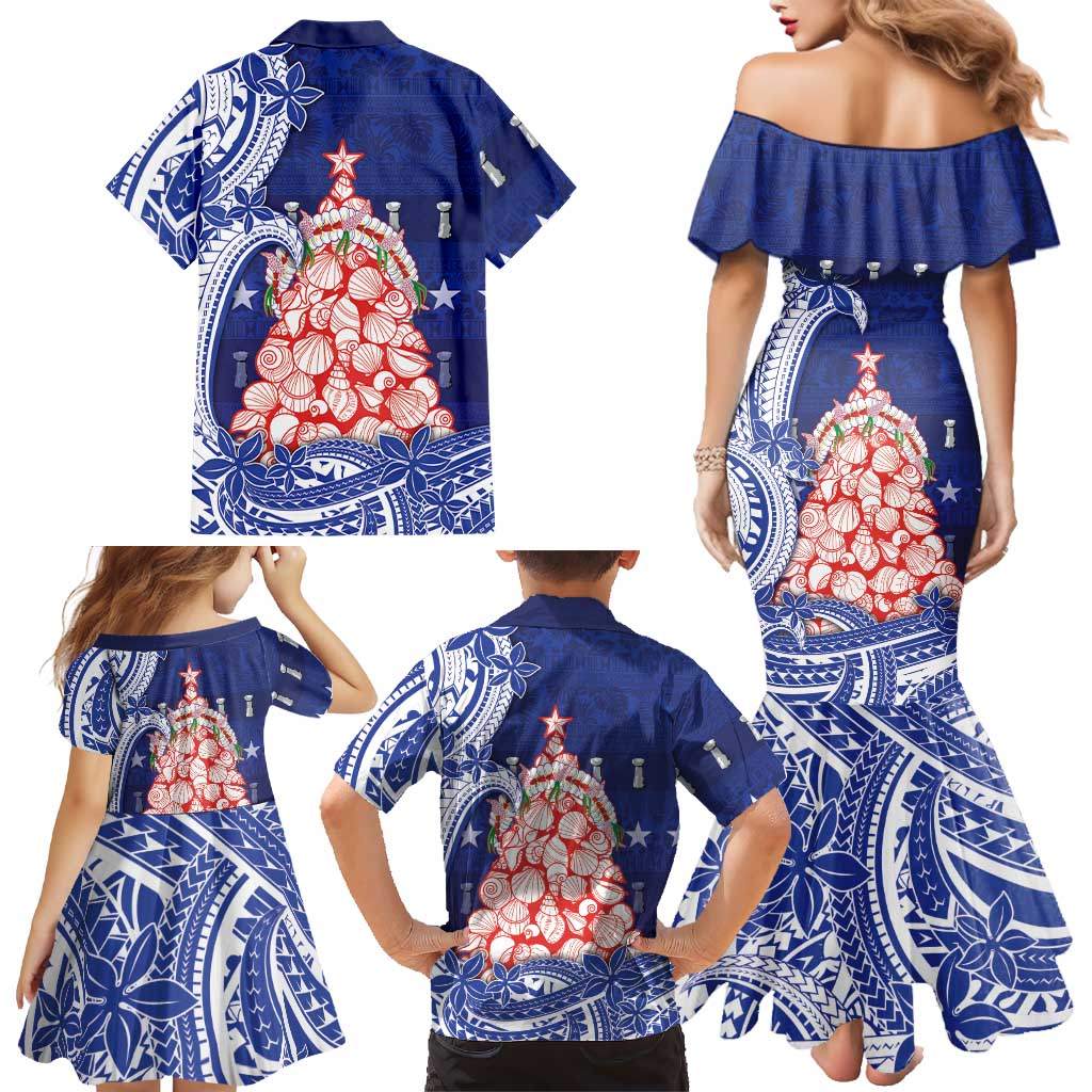 Northern Mariana Islands Christmas Family Matching Mermaid Dress and Hawaiian Shirt Seashell Xmas Tree Tribal Waves DT05 - Polynesian Pride