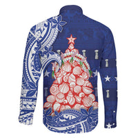 Northern Mariana Islands Christmas Family Matching Off The Shoulder Long Sleeve Dress and Hawaiian Shirt Seashell Xmas Tree Tribal Waves DT05 - Polynesian Pride