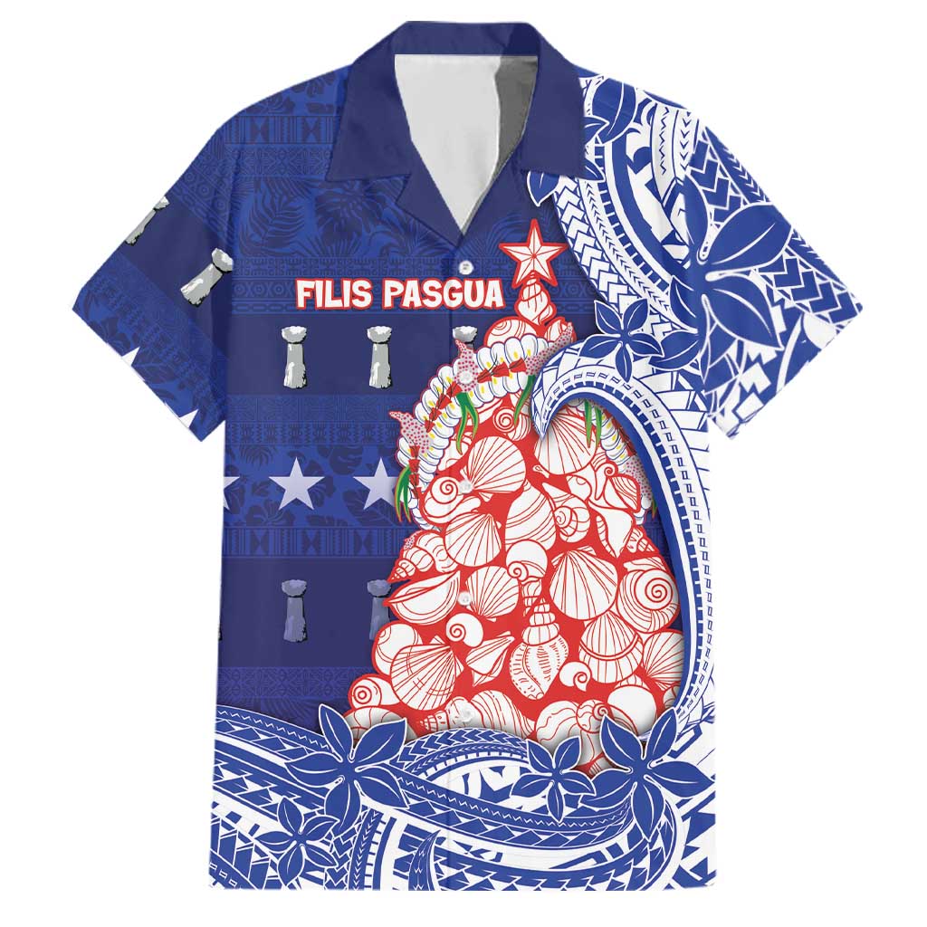 Northern Mariana Islands Christmas Family Matching Off Shoulder Maxi Dress and Hawaiian Shirt Seashell Xmas Tree Tribal Waves DT05 Dad's Shirt - Short Sleeve Navy - Polynesian Pride