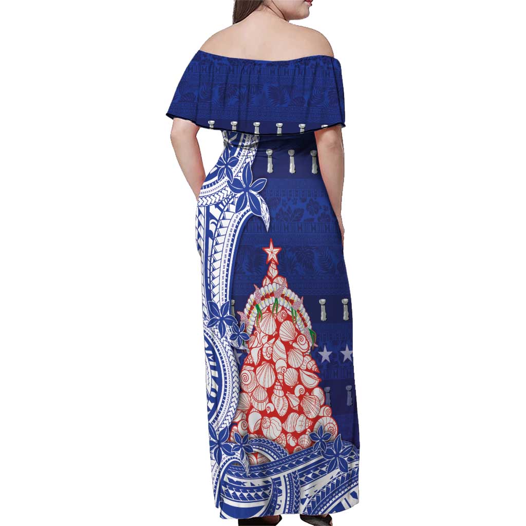 Northern Mariana Islands Christmas Family Matching Off Shoulder Maxi Dress and Hawaiian Shirt Seashell Xmas Tree Tribal Waves DT05 - Polynesian Pride
