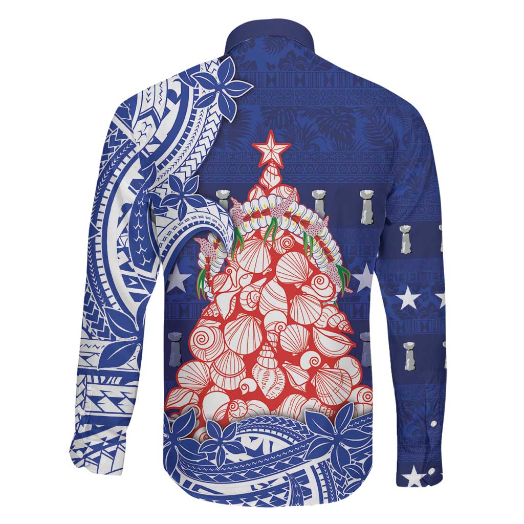 Northern Mariana Islands Christmas Family Matching Off Shoulder Short Dress and Hawaiian Shirt Seashell Xmas Tree Tribal Waves DT05 - Polynesian Pride