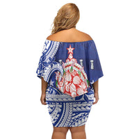Northern Mariana Islands Christmas Family Matching Off Shoulder Short Dress and Hawaiian Shirt Seashell Xmas Tree Tribal Waves DT05 - Polynesian Pride