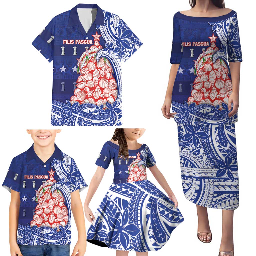 Northern Mariana Islands Christmas Family Matching Puletasi and Hawaiian Shirt Seashell Xmas Tree Tribal Waves DT05 - Polynesian Pride
