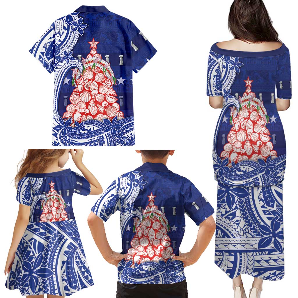 Northern Mariana Islands Christmas Family Matching Puletasi and Hawaiian Shirt Seashell Xmas Tree Tribal Waves DT05 - Polynesian Pride