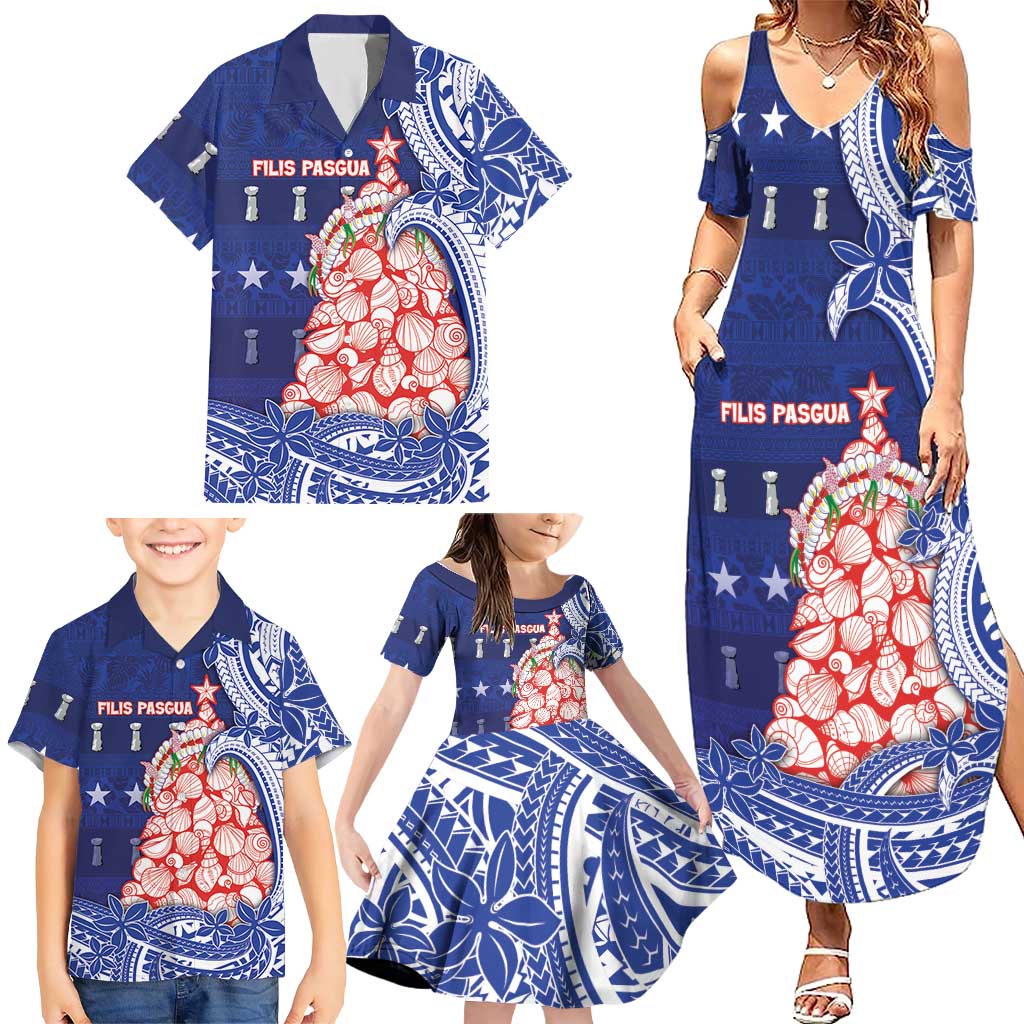 Northern Mariana Islands Christmas Family Matching Summer Maxi Dress and Hawaiian Shirt Seashell Xmas Tree Tribal Waves DT05 - Polynesian Pride