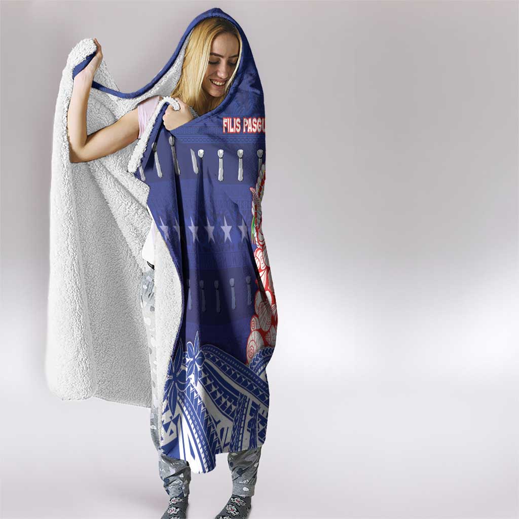 Northern Mariana Islands Christmas Hooded Blanket Seashell Xmas Tree Tribal Waves - Polynesian Pride