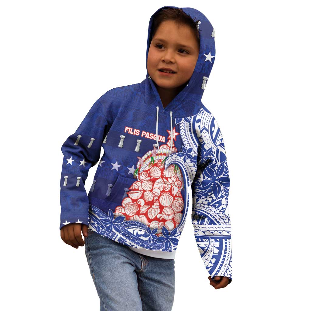 Northern Mariana Islands Christmas Kid Hoodie Seashell Xmas Tree Tribal Waves - Polynesian Pride