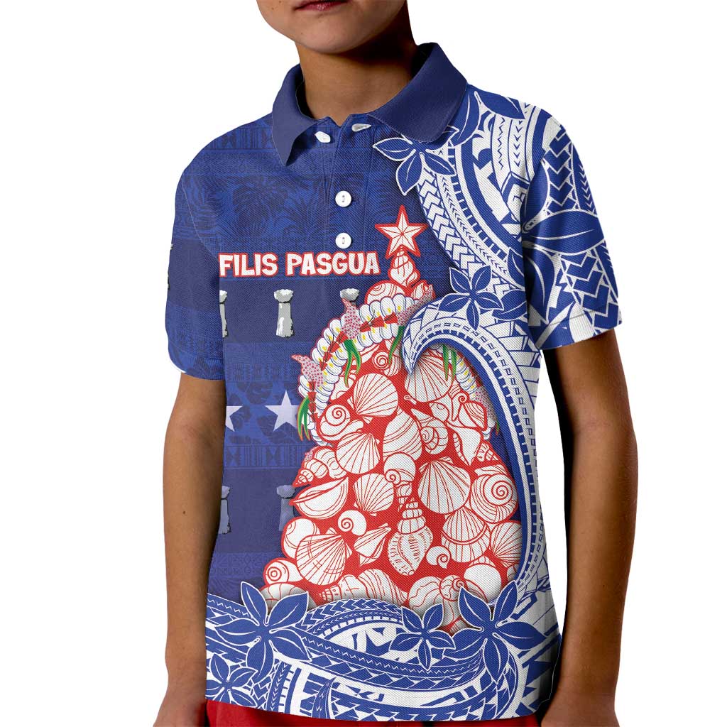 Northern Mariana Islands Christmas Kid Polo Shirt Seashell Xmas Tree Tribal Waves DT05 Kid Navy - Polynesian Pride