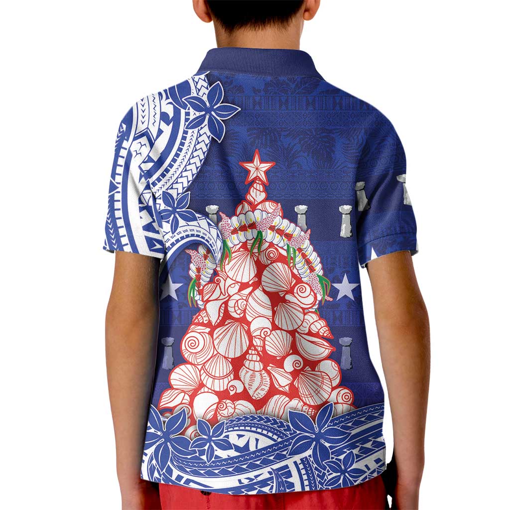 Northern Mariana Islands Christmas Kid Polo Shirt Seashell Xmas Tree Tribal Waves DT05 - Polynesian Pride