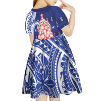 Northern Mariana Islands Christmas Kid Short Sleeve Dress Seashell Xmas Tree Tribal Waves - Polynesian Pride