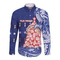 Northern Mariana Islands Christmas Long Sleeve Button Shirt Seashell Xmas Tree Tribal Waves DT05 Unisex Navy - Polynesian Pride