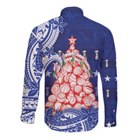 Northern Mariana Islands Christmas Long Sleeve Button Shirt Seashell Xmas Tree Tribal Waves DT05 - Polynesian Pride