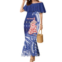 Northern Mariana Islands Christmas Mermaid Dress Seashell Xmas Tree Tribal Waves DT05 Women Navy - Polynesian Pride