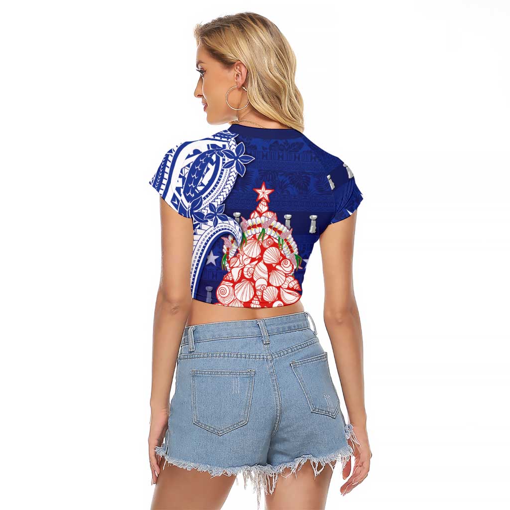 Northern Mariana Islands Christmas Raglan Cropped T Shirt Seashell Xmas Tree Tribal Waves DT05 - Polynesian Pride
