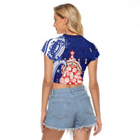 Northern Mariana Islands Christmas Raglan Cropped T Shirt Seashell Xmas Tree Tribal Waves DT05 - Polynesian Pride