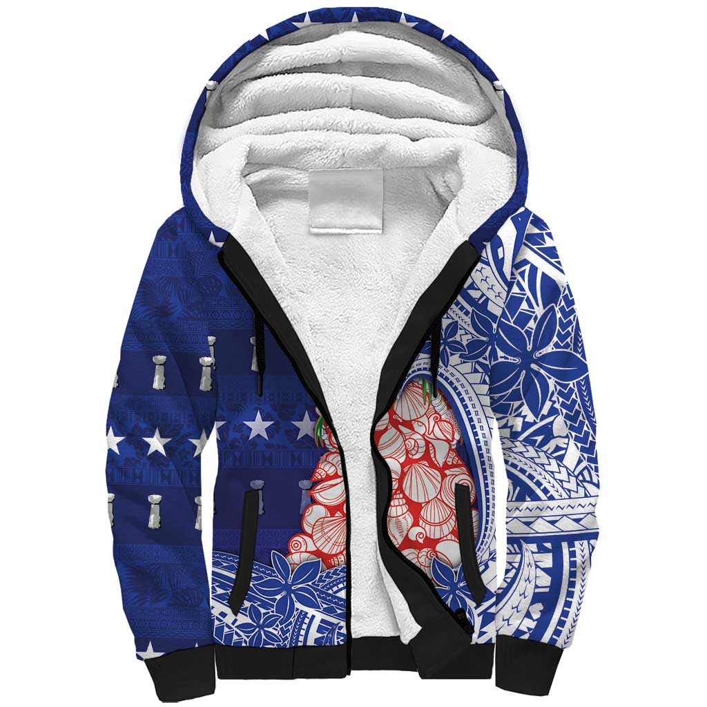 Northern Mariana Islands Christmas Sherpa Hoodie Seashell Xmas Tree Tribal Waves - Polynesian Pride