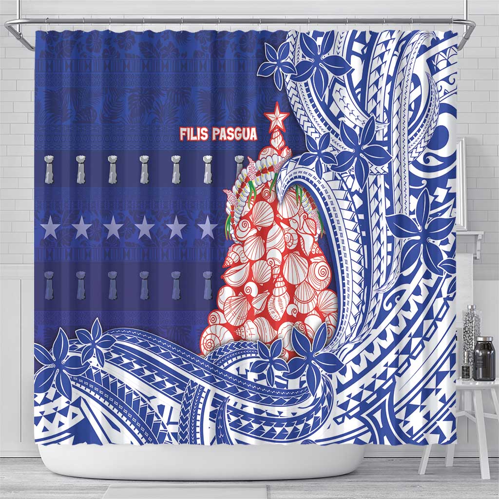 Northern Mariana Islands Christmas Shower Curtain Seashell Xmas Tree Tribal Waves DT05 - Polynesian Pride