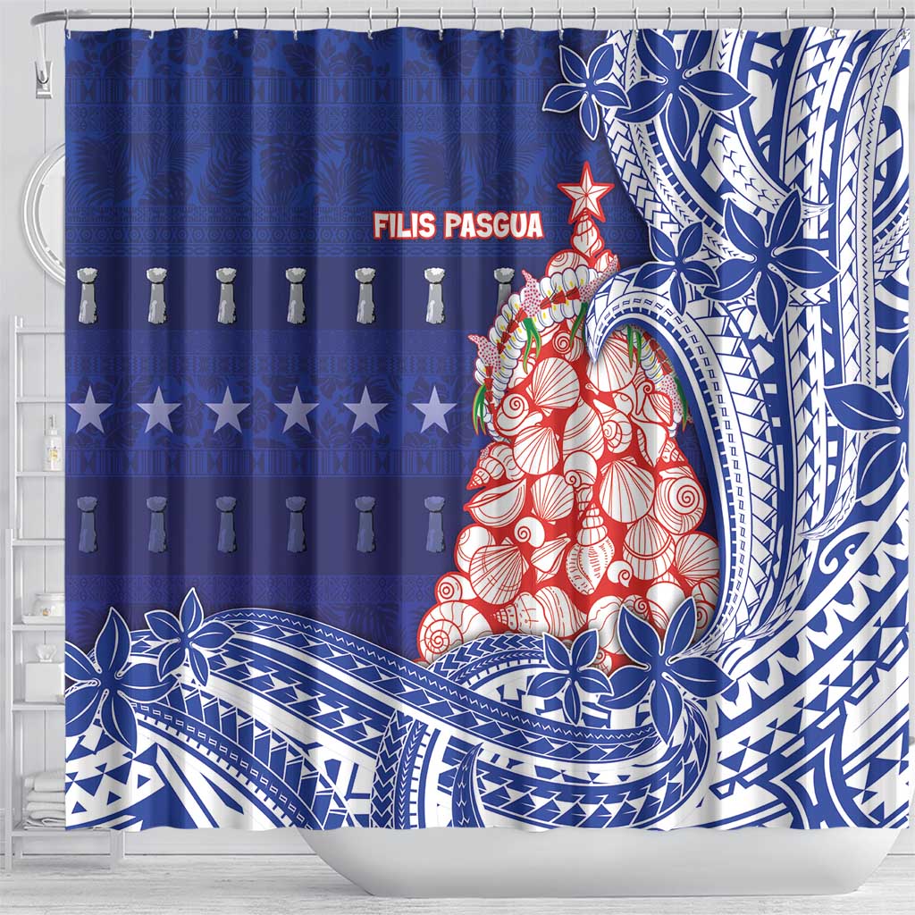 Northern Mariana Islands Christmas Shower Curtain Seashell Xmas Tree Tribal Waves DT05 - Polynesian Pride