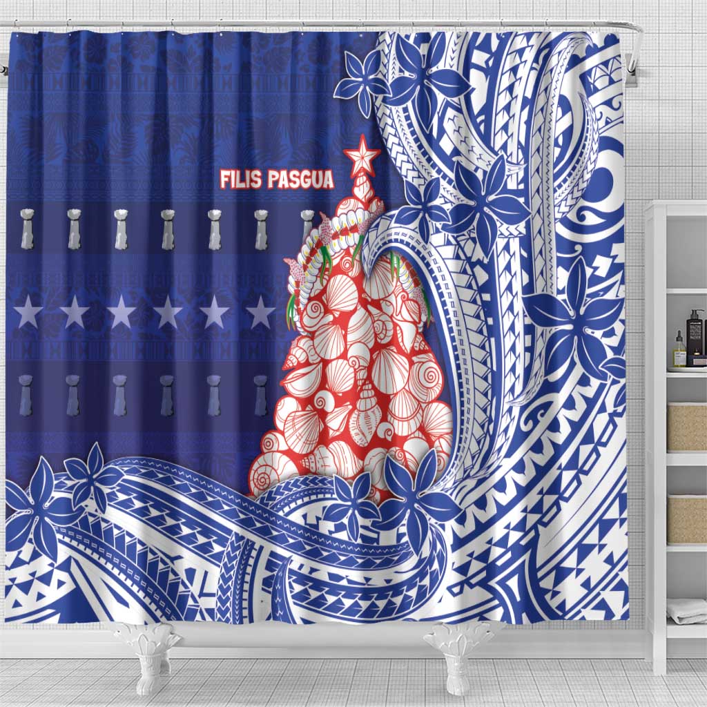 Northern Mariana Islands Christmas Shower Curtain Seashell Xmas Tree Tribal Waves DT05 - Polynesian Pride