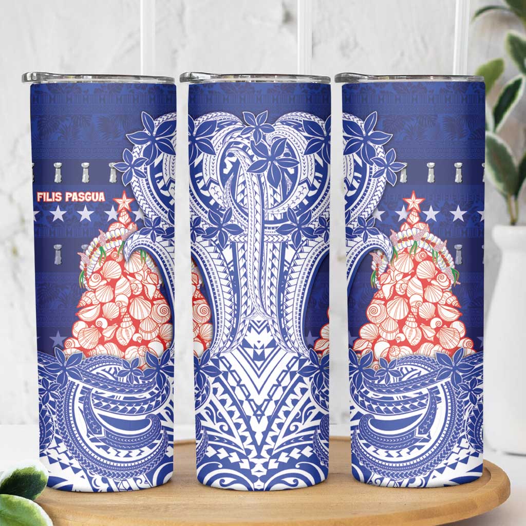Northern Mariana Islands Christmas Skinny Tumbler Seashell Xmas Tree Tribal Waves DT05 - Polynesian Pride