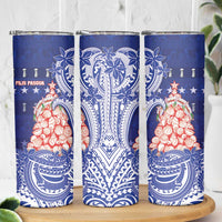 Northern Mariana Islands Christmas Skinny Tumbler Seashell Xmas Tree Tribal Waves DT05 - Polynesian Pride