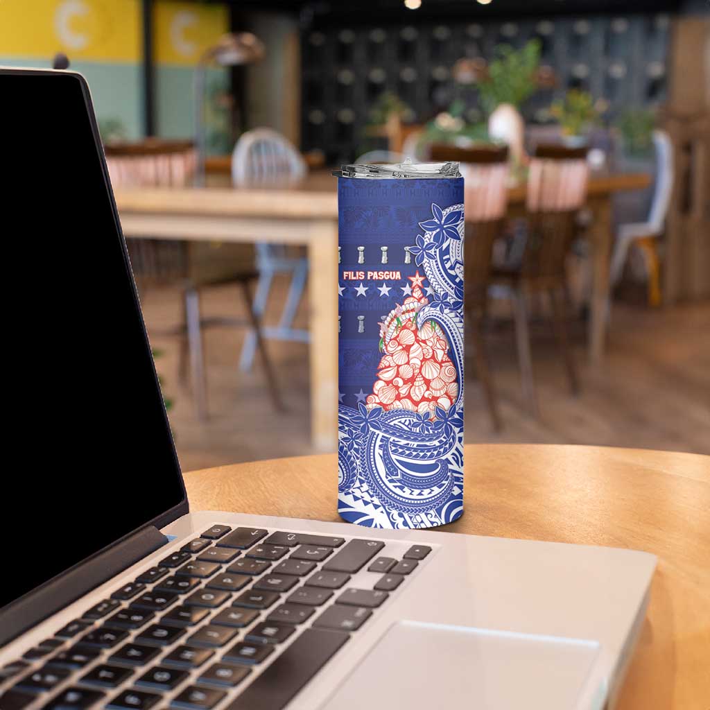Northern Mariana Islands Christmas Skinny Tumbler Seashell Xmas Tree Tribal Waves DT05 - Polynesian Pride