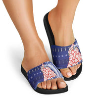 Northern Mariana Islands Christmas Slide Sandals Seashell Xmas Tree Tribal Waves - Polynesian Pride