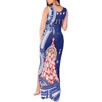 Northern Mariana Islands Christmas Tank Maxi Dress Seashell Xmas Tree Tribal Waves - Polynesian Pride