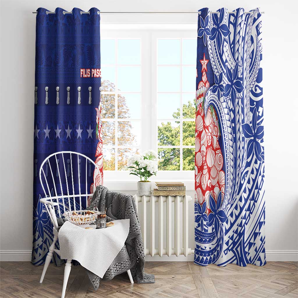 Northern Mariana Islands Christmas Window Curtain Seashell Xmas Tree Tribal Waves - Polynesian Pride
