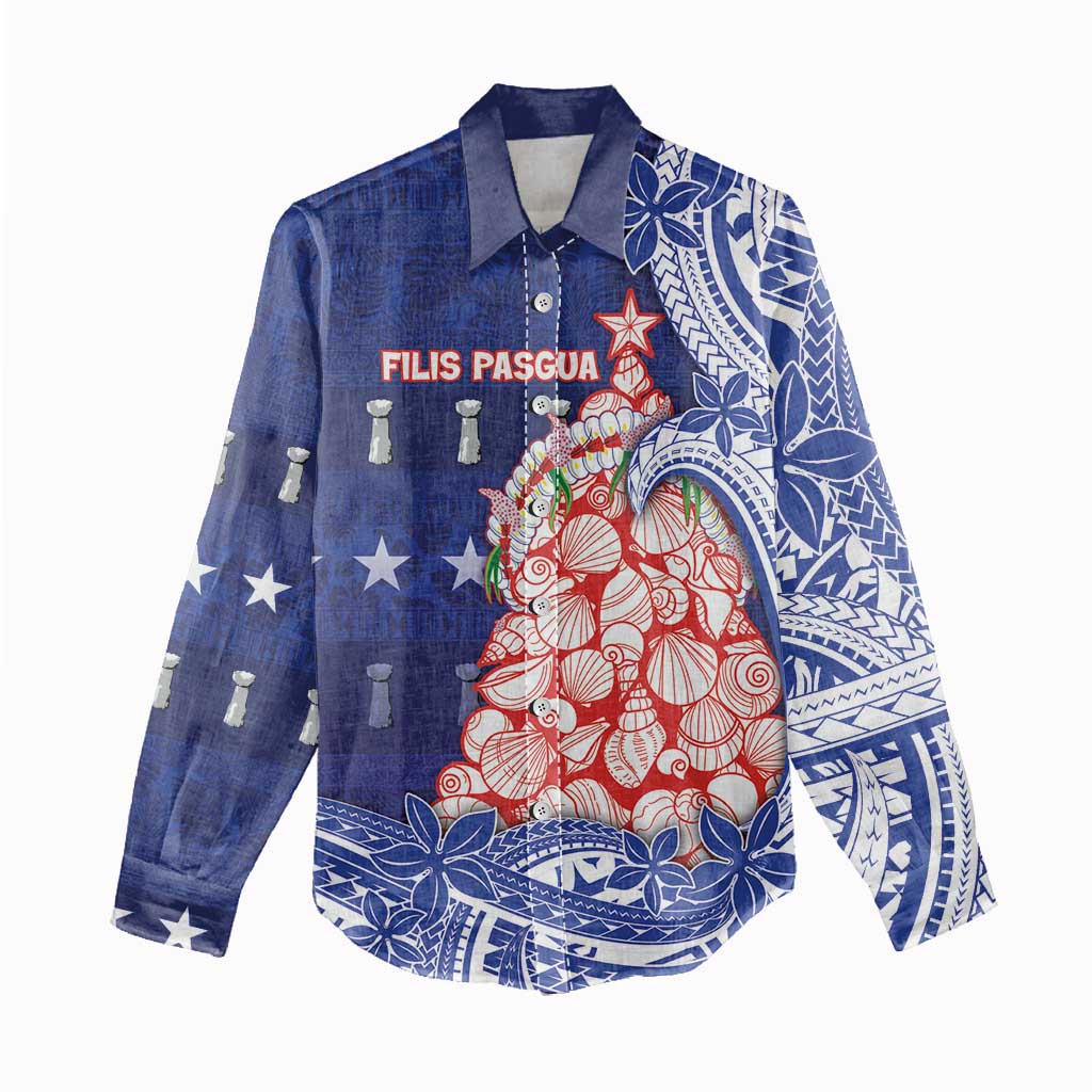 Northern Mariana Islands Christmas Women Casual Shirt Seashell Xmas Tree Tribal Waves - Polynesian Pride