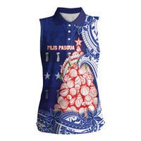 Northern Mariana Islands Christmas Women Sleeveless Polo Shirt Seashell Xmas Tree Tribal Waves DT05 Female Navy - Polynesian Pride