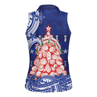 Northern Mariana Islands Christmas Women Sleeveless Polo Shirt Seashell Xmas Tree Tribal Waves DT05 - Polynesian Pride