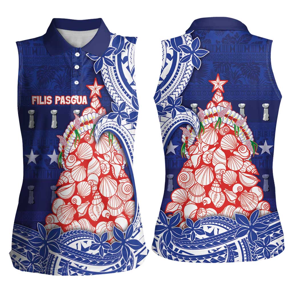Northern Mariana Islands Christmas Women Sleeveless Polo Shirt Seashell Xmas Tree Tribal Waves DT05 - Polynesian Pride