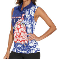 Northern Mariana Islands Christmas Women Sleeveless Polo Shirt Seashell Xmas Tree Tribal Waves DT05 - Polynesian Pride