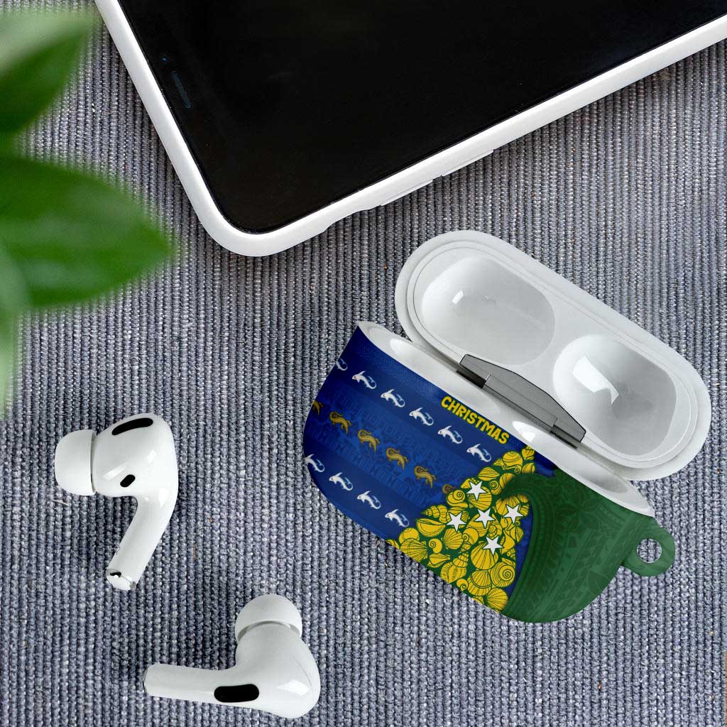 Solomon Islands Christmas AirPods Case Seashell Xmas Tree Tribal Waves - Polynesian Pride