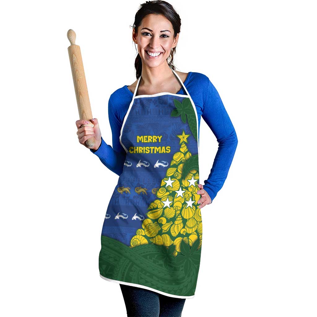 Solomon Islands Christmas Apron Seashell Xmas Tree Tribal Waves - Polynesian Pride