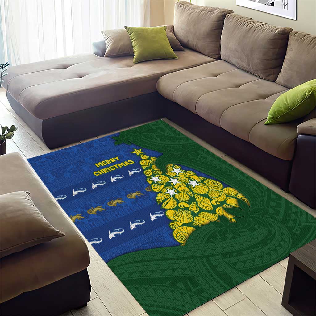 Solomon Islands Christmas Area Rug Seashell Xmas Tree Tribal Waves - Polynesian Pride