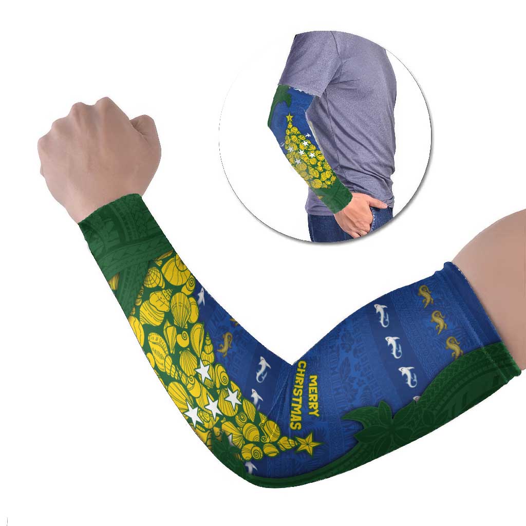 Solomon Islands Christmas Arm Sleeves Seashell Xmas Tree Tribal Waves - Polynesian Pride