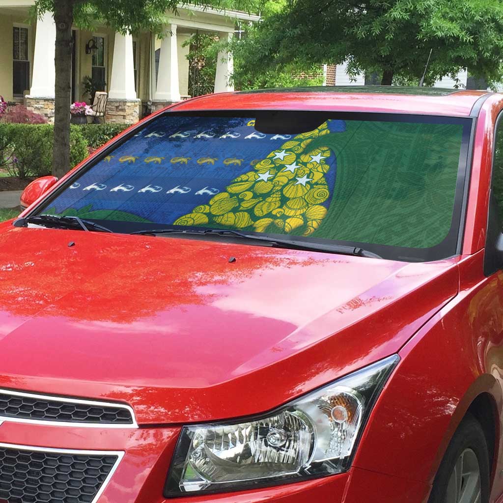 Solomon Islands Christmas Auto Sun Shade Seashell Xmas Tree Tribal Waves - Polynesian Pride