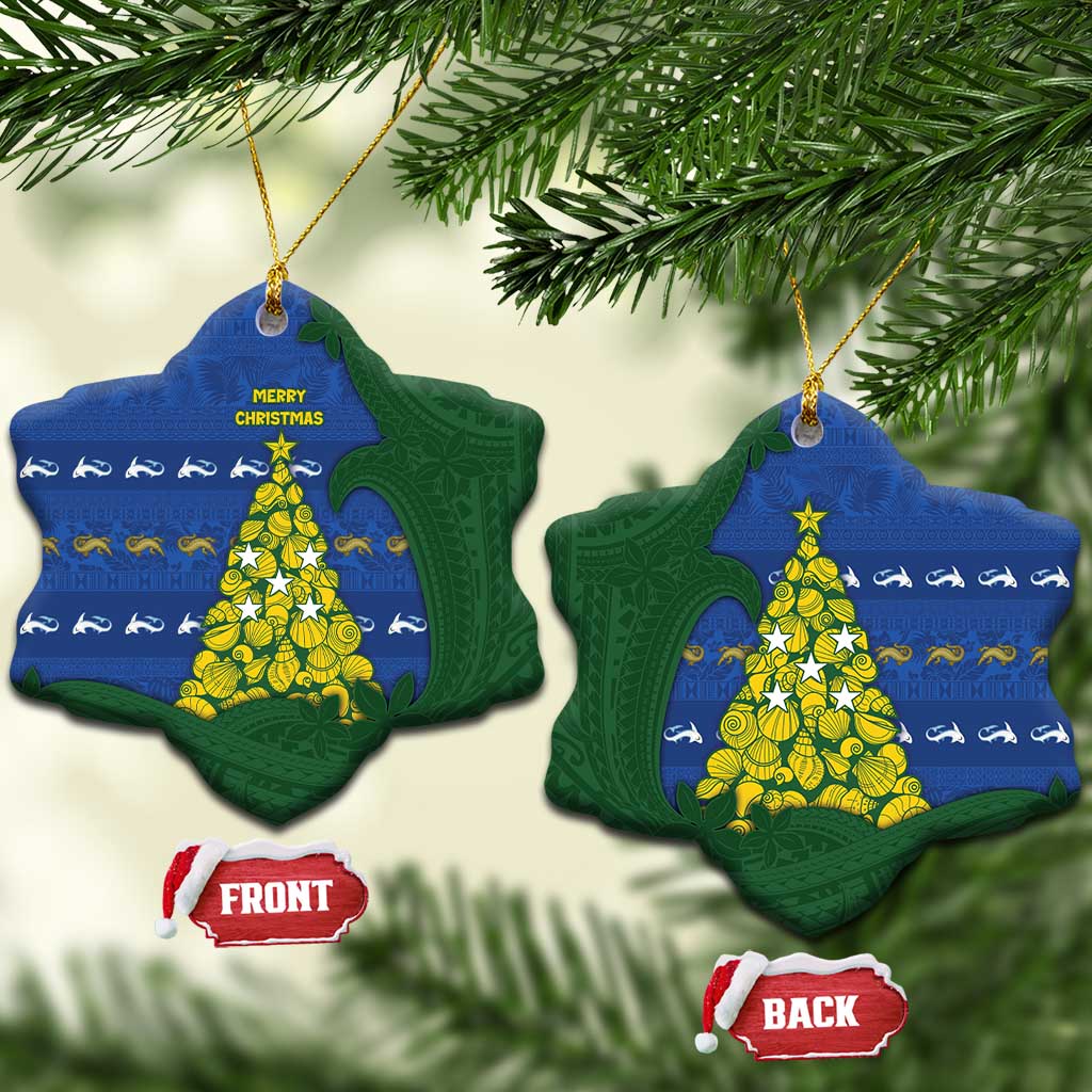 Solomon Islands Christmas Ceramic Ornament Seashell Xmas Tree Tribal Waves - Polynesian Pride