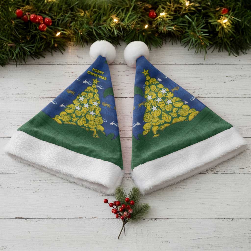 Solomon Islands Christmas Santa Hat Seashell Xmas Tree Tribal Waves - Polynesian Pride