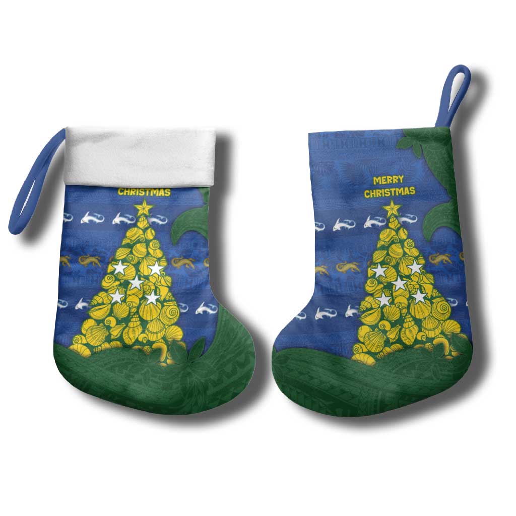 Solomon Islands Christmas Stocking Seashell Xmas Tree Tribal Waves - Polynesian Pride