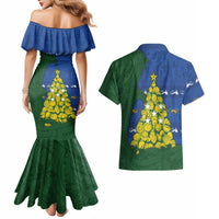 Solomon Islands Christmas Couples Matching Mermaid Dress and Hawaiian Shirt Seashell Xmas Tree Tribal Waves DT05 - Polynesian Pride
