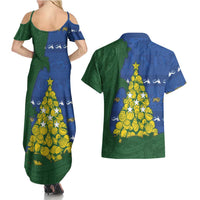 Solomon Islands Christmas Couples Matching Summer Maxi Dress and Hawaiian Shirt Seashell Xmas Tree Tribal Waves DT05 - Polynesian Pride