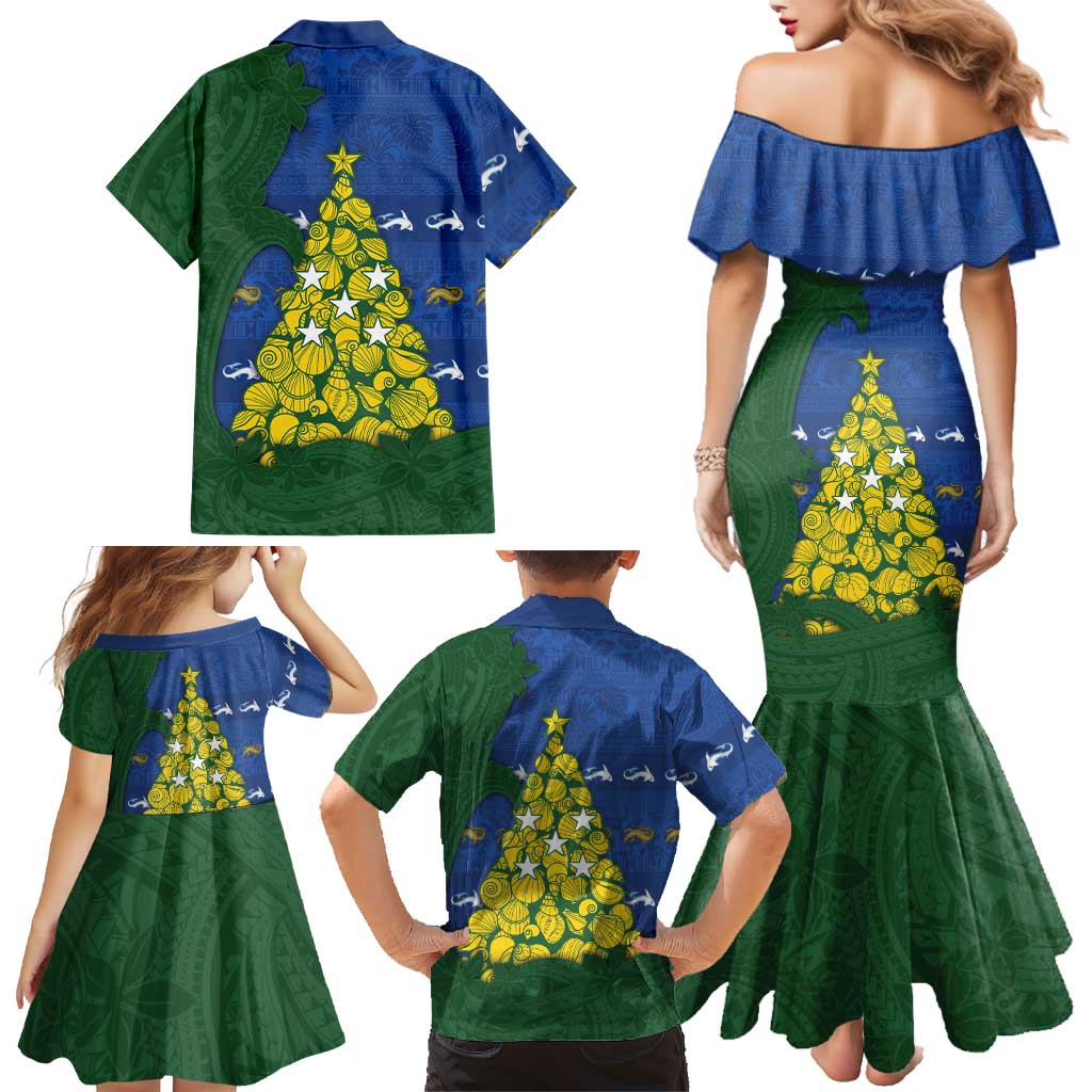Solomon Islands Christmas Family Matching Mermaid Dress and Hawaiian Shirt Seashell Xmas Tree Tribal Waves DT05 - Polynesian Pride